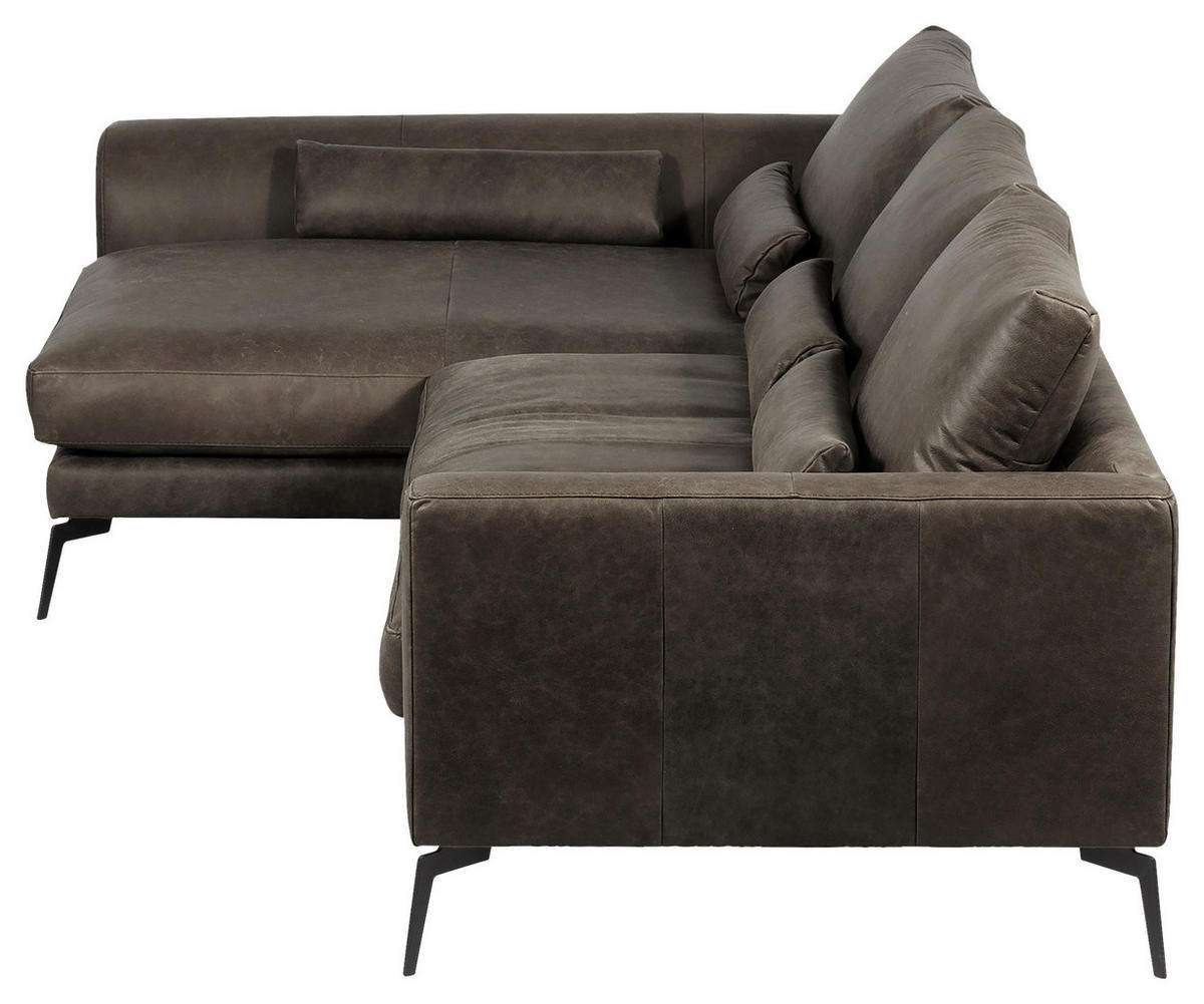 ECKSOFA in Echtleder Fango  - Fango/Schwarz, Design, Leder/Metall (172/313cm) - Livetastic
