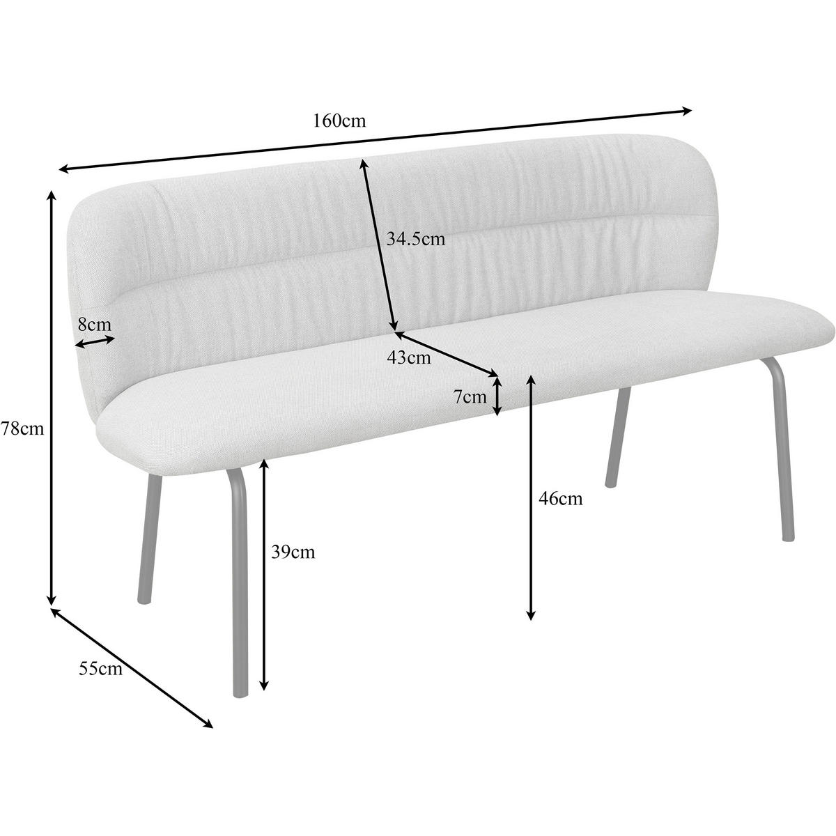 SITZBANK 160/78/55 cm Webstoff Anthrazit  - Anthrazit/Schwarz, MODERN, Textil/Metall (160/78/55cm) - MID.YOU