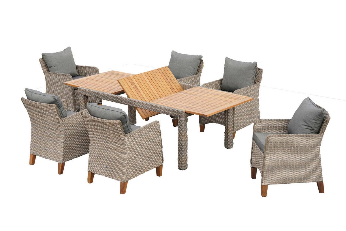 GARTENTISCHGRUPPE Akazie Hartholz Stahl  - Beige/Beigebraun, KONVENTIONELL, Holz/Kunststoff - Gardenson