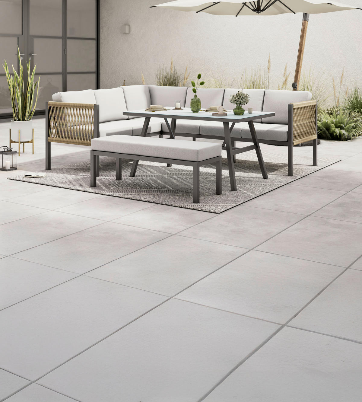 LOUNGE GARNITURA tkanina aluminij  - temno siva/antracit, Moderno, kovina/umetna masa (187/241cm) - Ambia Garden