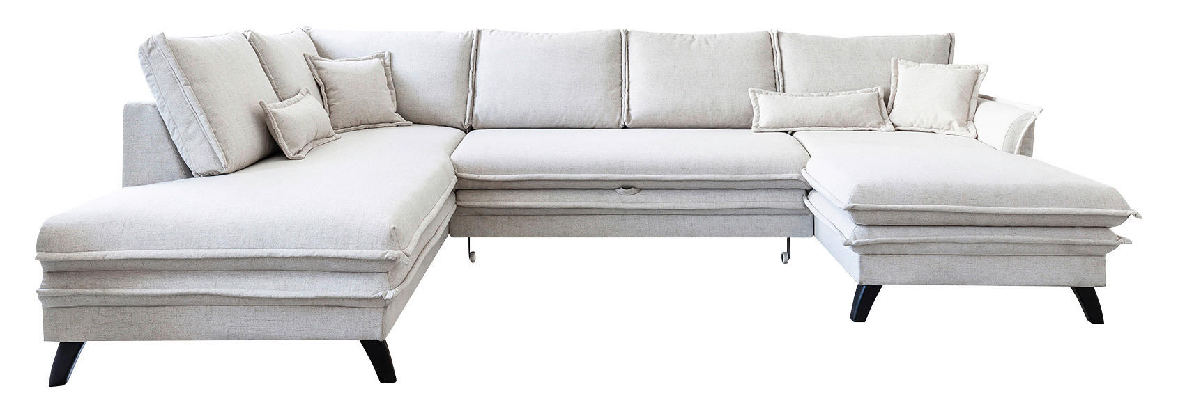 WOHNLANDSCHAFT Charming Charlie Beige Webstoff  - Beige/Schwarz, Basics, Holz/Holzwerkstoff (200/300/150cm) - MID.YOU