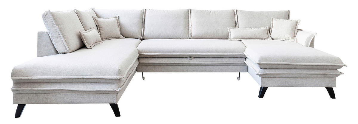 WOHNLANDSCHAFT Charming Charlie Beige Webstoff  - Beige/Schwarz, Basics, Holz/Holzwerkstoff (200/300/150cm) - MID.YOU