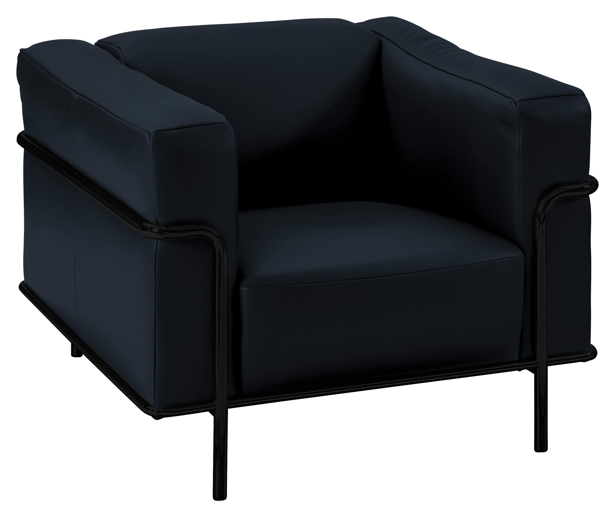 SESSEL in Echtleder Dunkelblau  - Schwarz/Dunkelblau, Design, Leder/Metall (91/67/96cm) - Johann Jakob