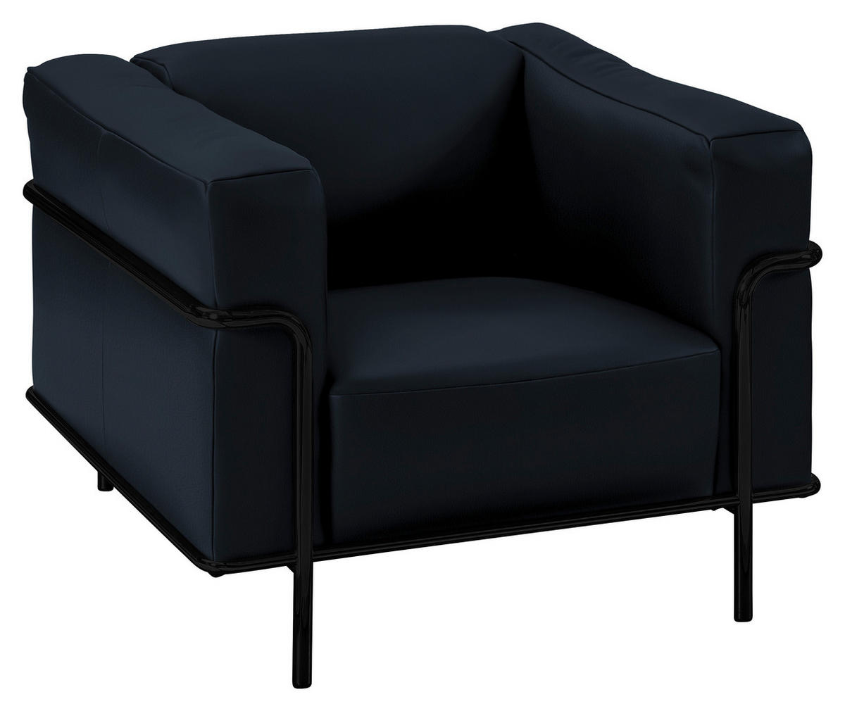 SESSEL in Echtleder Dunkelblau  - Schwarz/Dunkelblau, Design, Leder/Metall (91/67/96cm) - Johann Jakob
