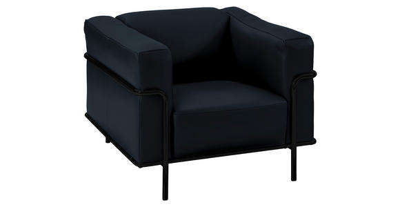 SESSEL in Echtleder Dunkelblau - Schwarz/Dunkelblau, Design, Leder/Metall (91/67/96cm) - Johann Jakob