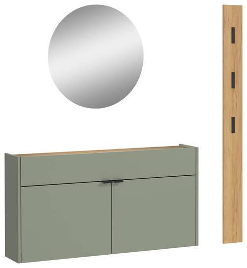 GARDEROBE 3-teilig  in 140/200/22 cm  - Eichefarben/Grün, Design, Glas/Holzwerkstoff (140/200/22cm)