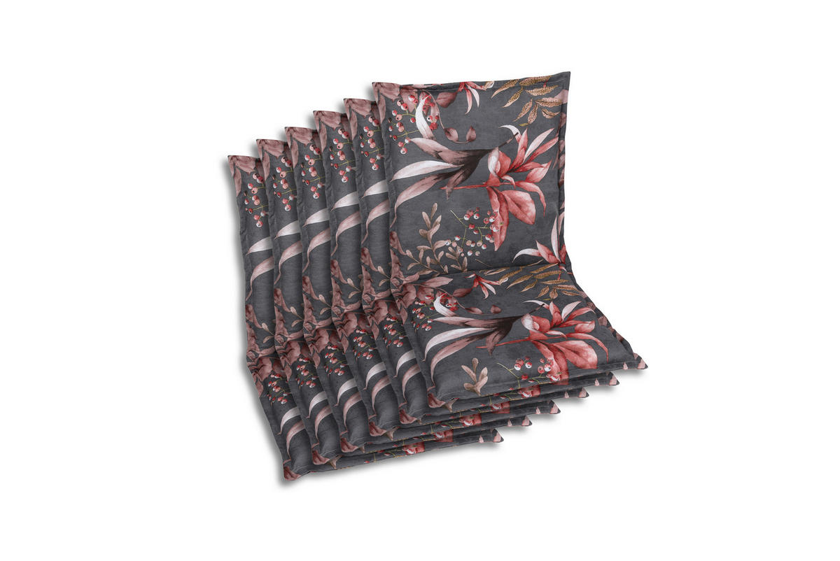 SESSELAUFLAGENSET Blätter  - Anthrazit/Braun, Basics, Textil (50/7/100cm)