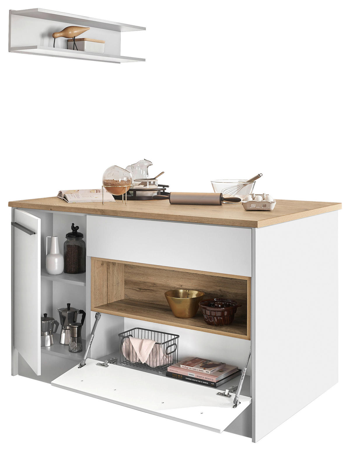 KÜCHENINSEL 145/90/90 cm  in Weiß, Eichefarben  - Eichefarben/Schwarz, Design, Holzwerkstoff/Kunststoff (145/90/90cm) - MID.YOU