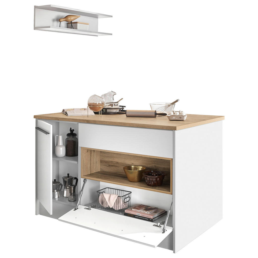 Thumbnail - Mid.you Kücheninsel, Weiß, Eiche, Kunststoff, 3 Schublade(n) Schubladen, einzeln stellbar, 145x90x90 cm, höhenverstellba...