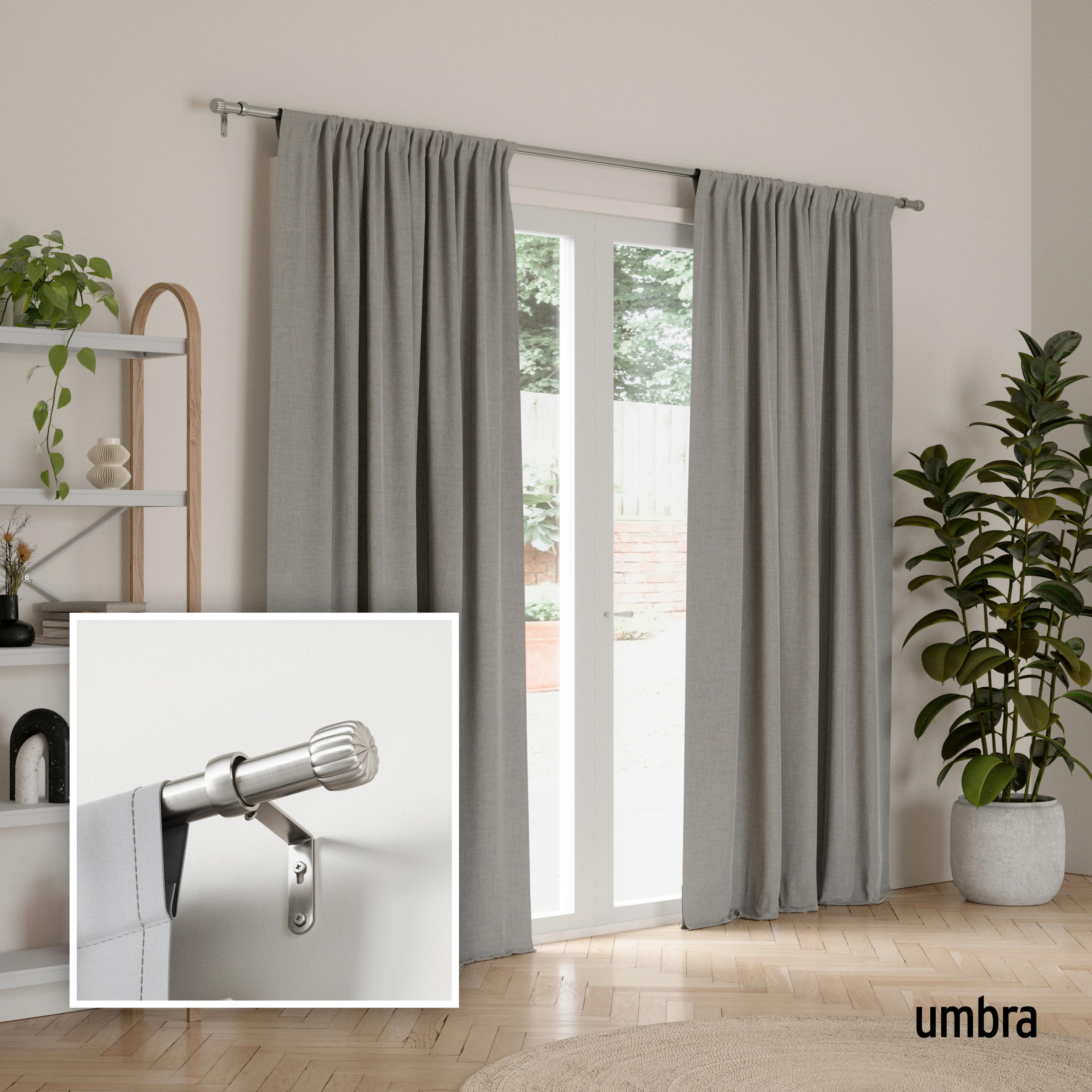 VORHANGSTANGENSET  168-305 cm  - Nickelfarben, KONVENTIONELL, Kunststoff/Metall (168-305cm) - Umbra