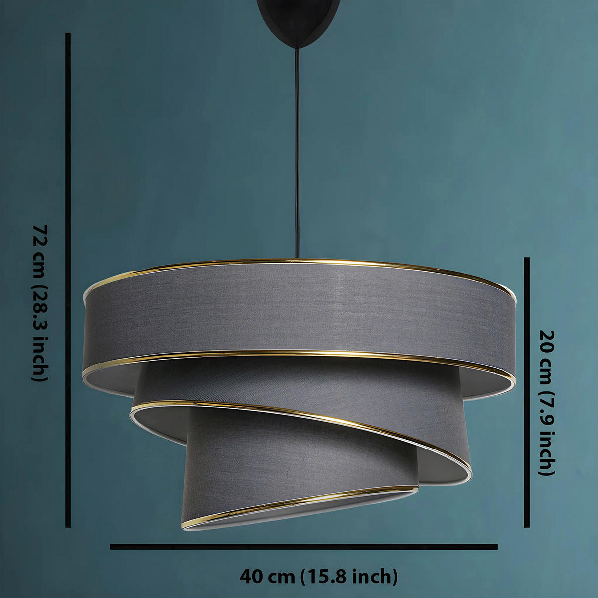 HÄNGELEUCHTE 40/72 cm   - Anthrazit/Goldfarben, Design, Kunststoff/Textil (40/72cm) - P & B
