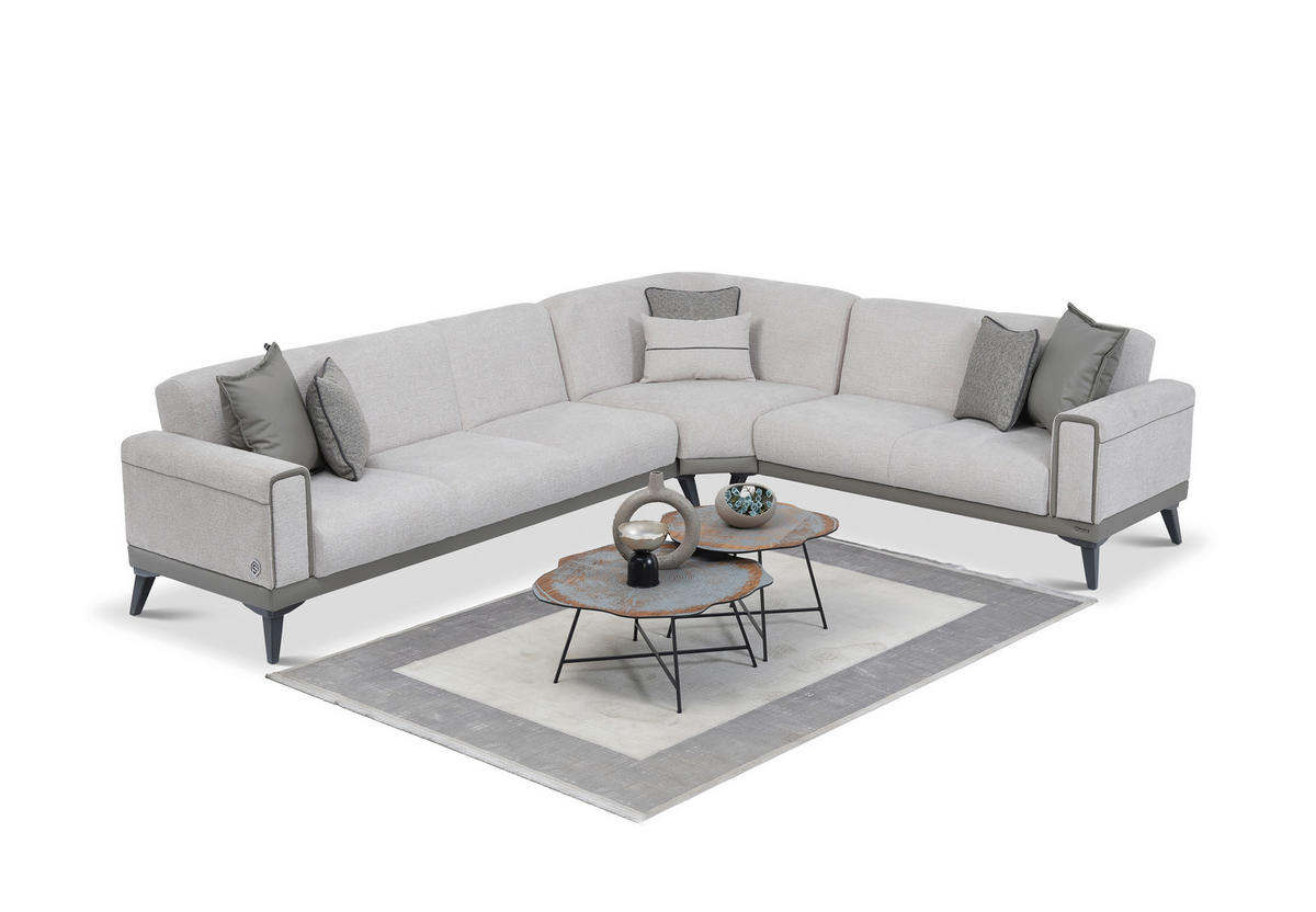 ECKSOFA in Bouclé Grau  315/256 cm  - Anthrazit/Grau, Design, Holz/Textil (315/256cm) - Livetastic
