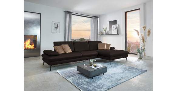ECKSOFA in Echtleder Dunkelbraun 325/157 cm - Dunkelbraun/Schwarz, Design, Leder/Metall (325/157cm) - Dieter Knoll