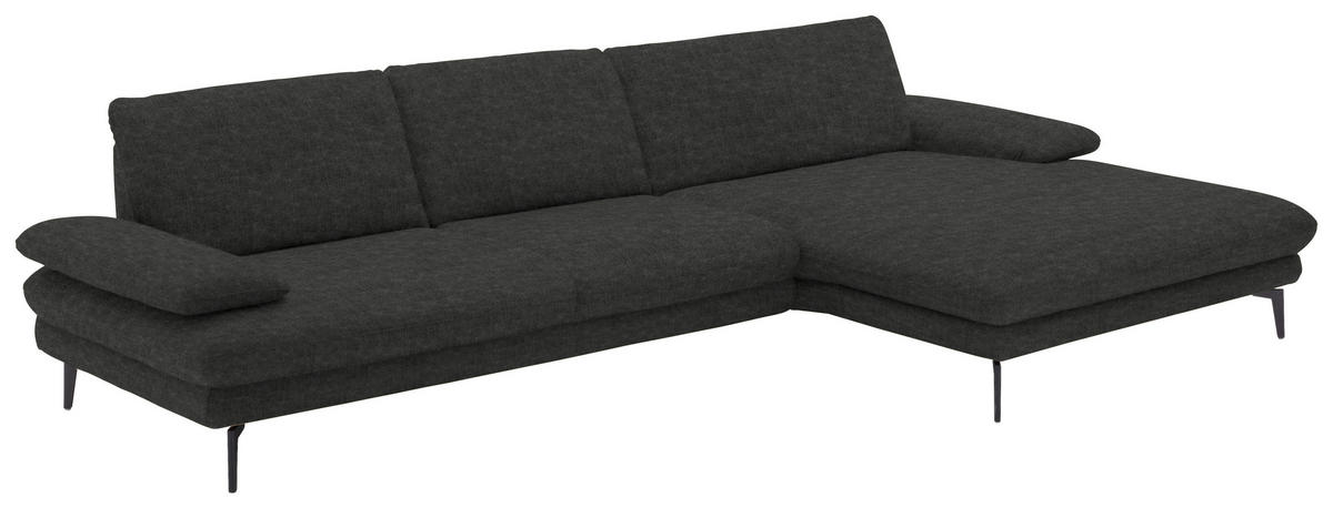 ECKSOFA in Velours Anthrazit  310/180 cm  - Anthrazit/Schwarz, Design, Textil/Metall (310/180cm) - Dieter Knoll
