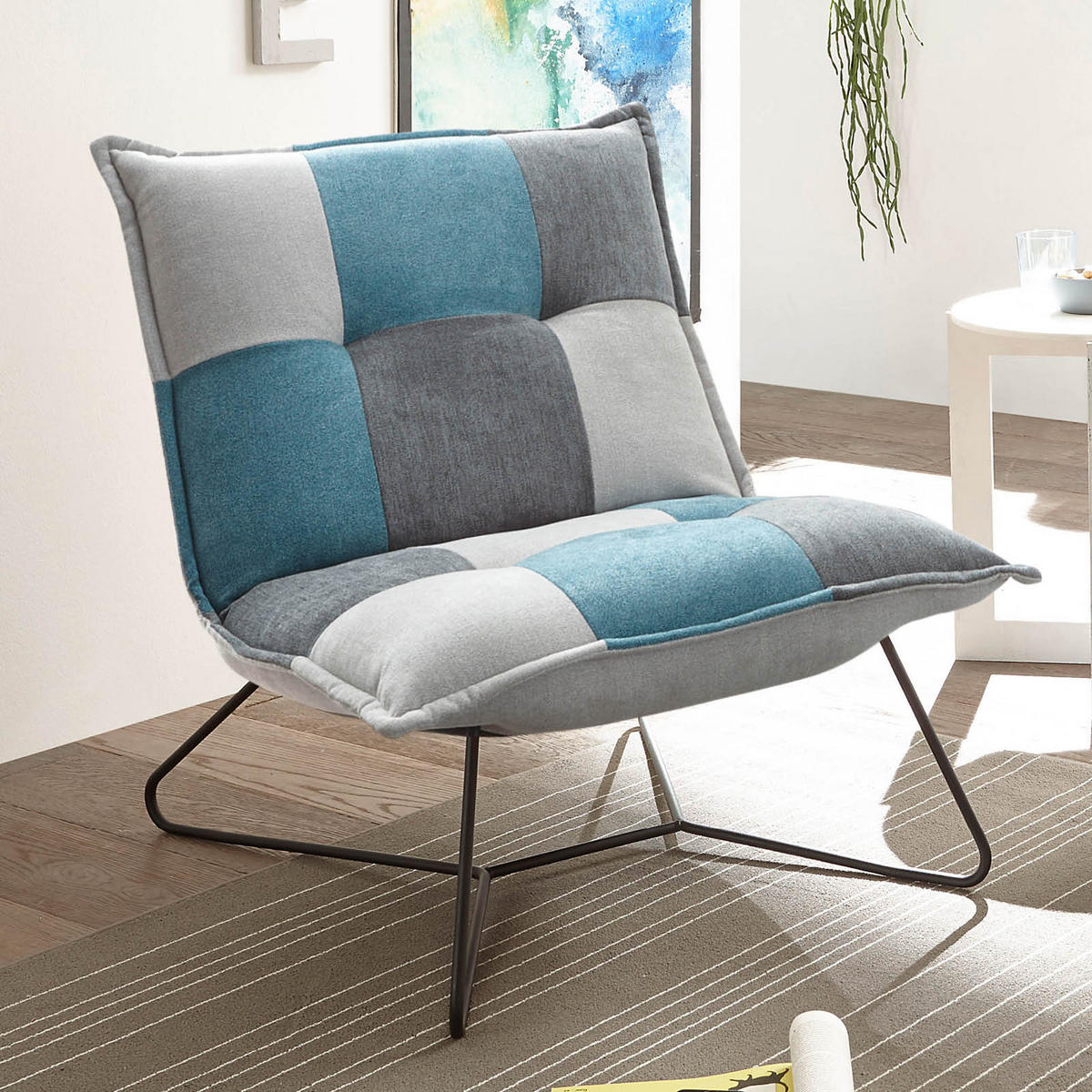 FOTELJA metal, tekstil  plava, srebrne boje, tamno siva   - srebrne boje/tamno siva, Basics, metal/tekstil (69/76/86cm) - MID.YOU
