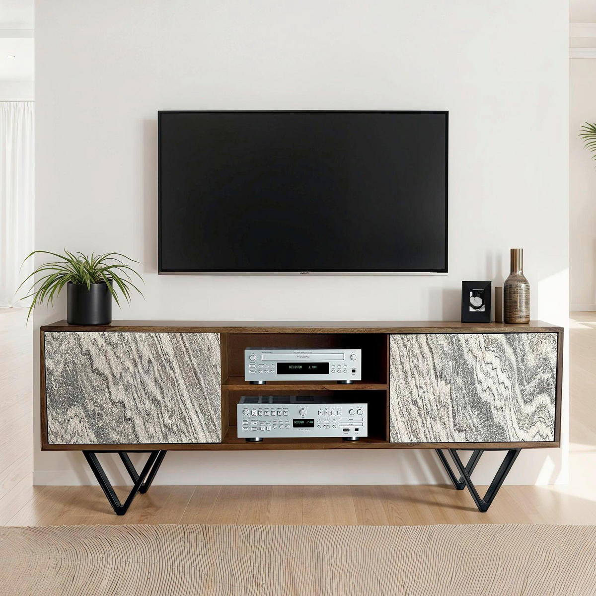 LOWBOARD  in 150/56/35 cm  - Sheeshamfarben/Schwarz, Natur, Holz/Metall (150/56/35cm) - Livetastic