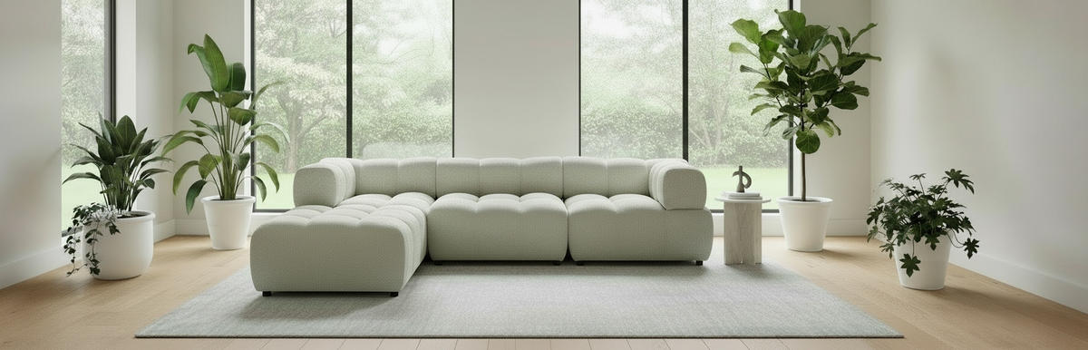 ECKSOFA ZAK Beige Bouclé  - Beige/Schwarz, Design, Kunststoff/Textil (280/186cm) - MID.YOU