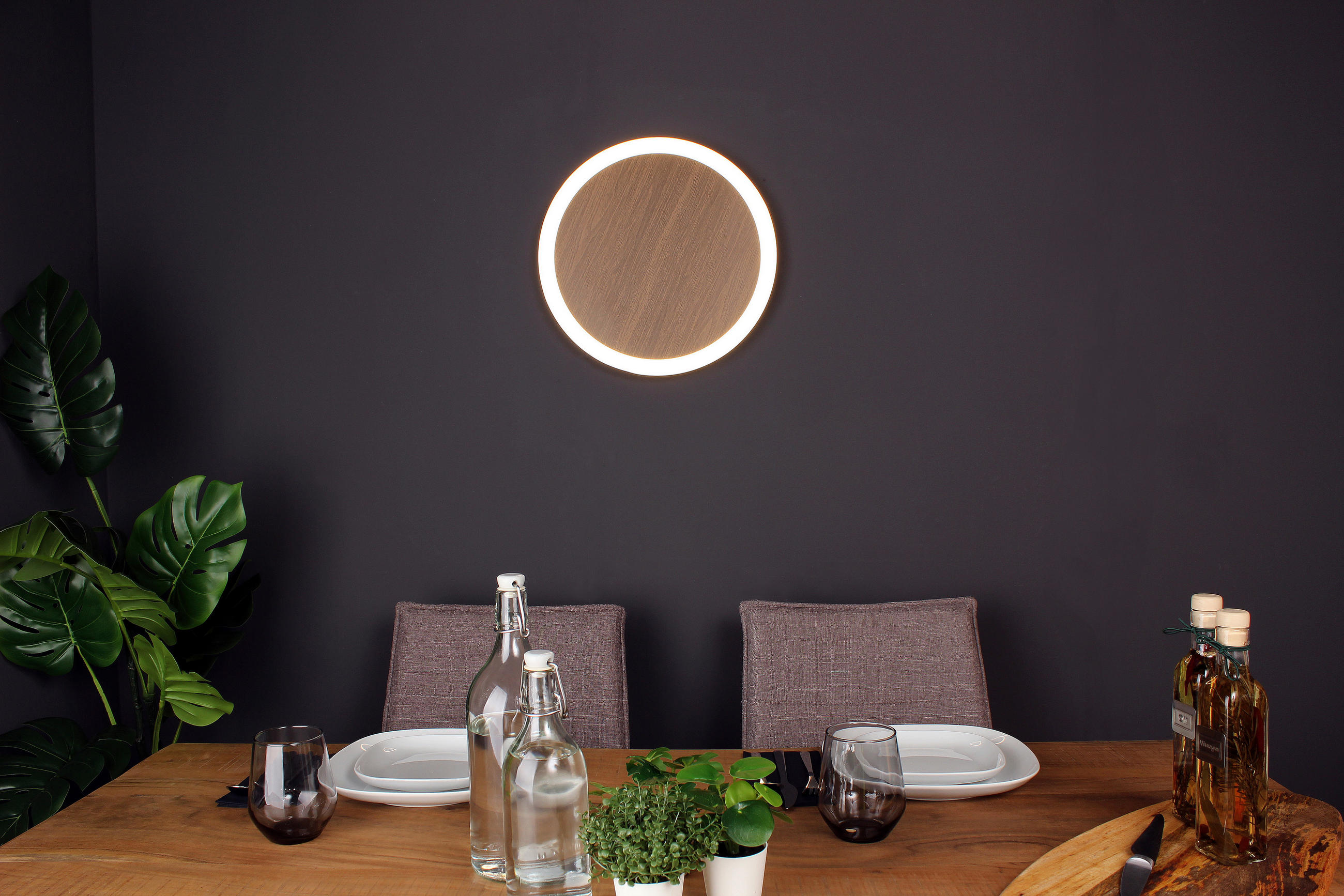 LED-DECKENLEUCHTE Moon 40/4,1 cm   - Eichefarben/Schwarz, Design, Metall (40/4,1cm)