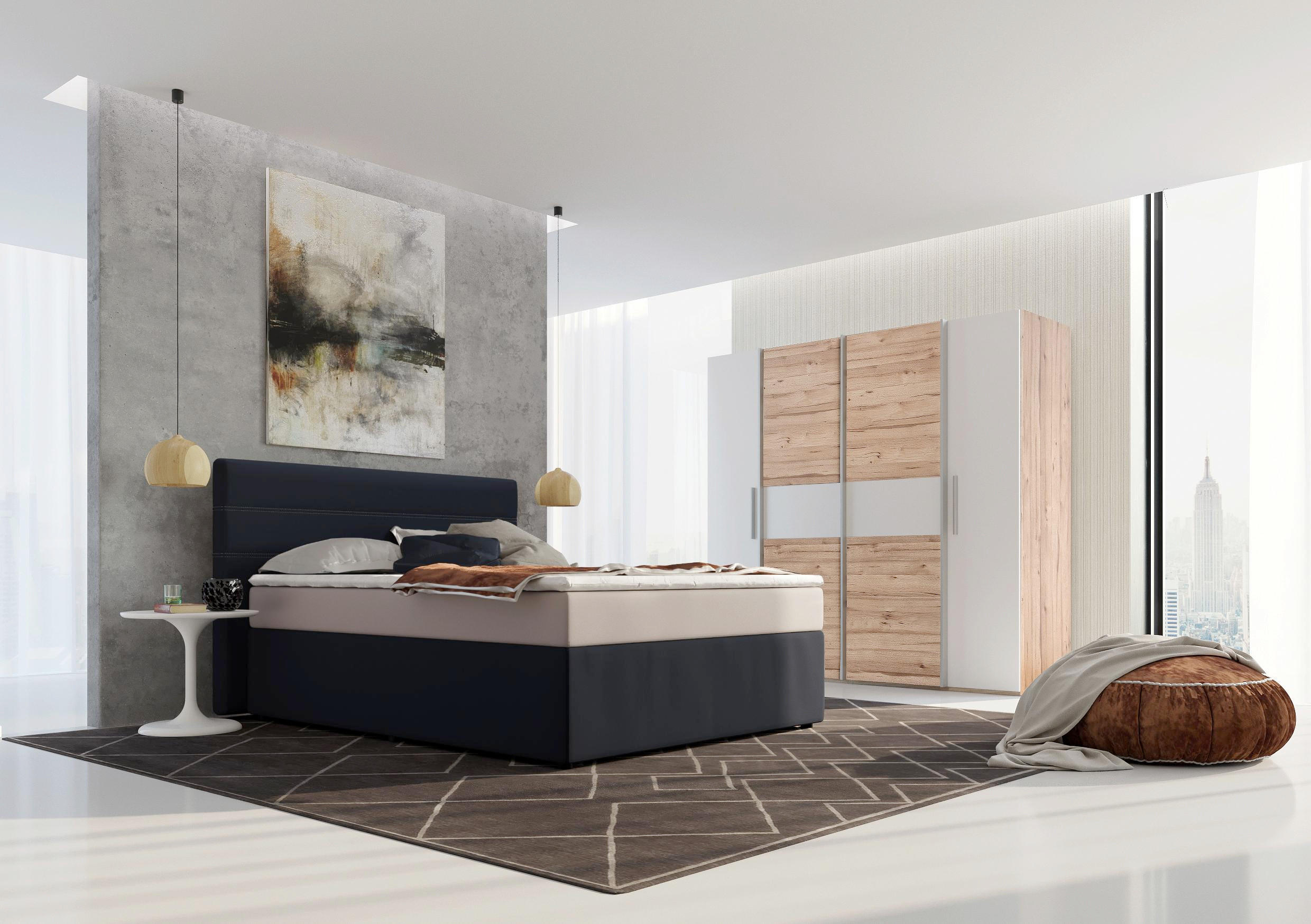 BOXSPRINGBETT 140 cm   x 200 cm   in Textil Anthrazit, Hellgrau - Anthrazit/Hellgrau, MODERN, Kunststoff/Textil (140/200cm) - CARRYHOME