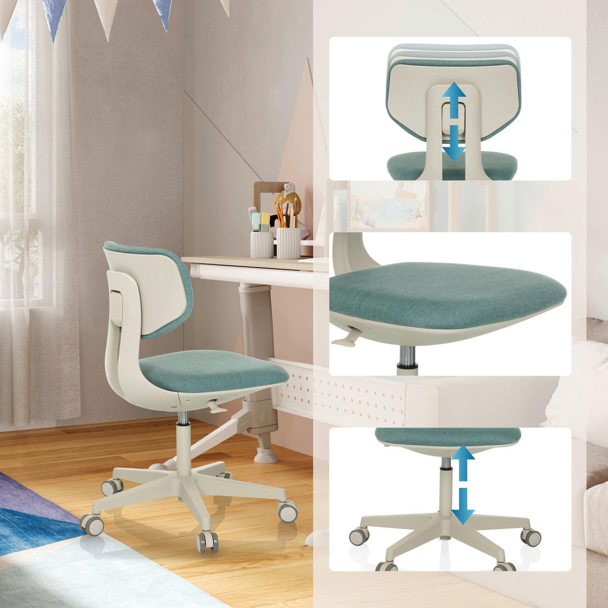 JUGENDDREHSTUHL Struktur Blau  - Blau/Creme, MODERN, Kunststoff/Textil (52/70 - 79/52cm) - MID.YOU