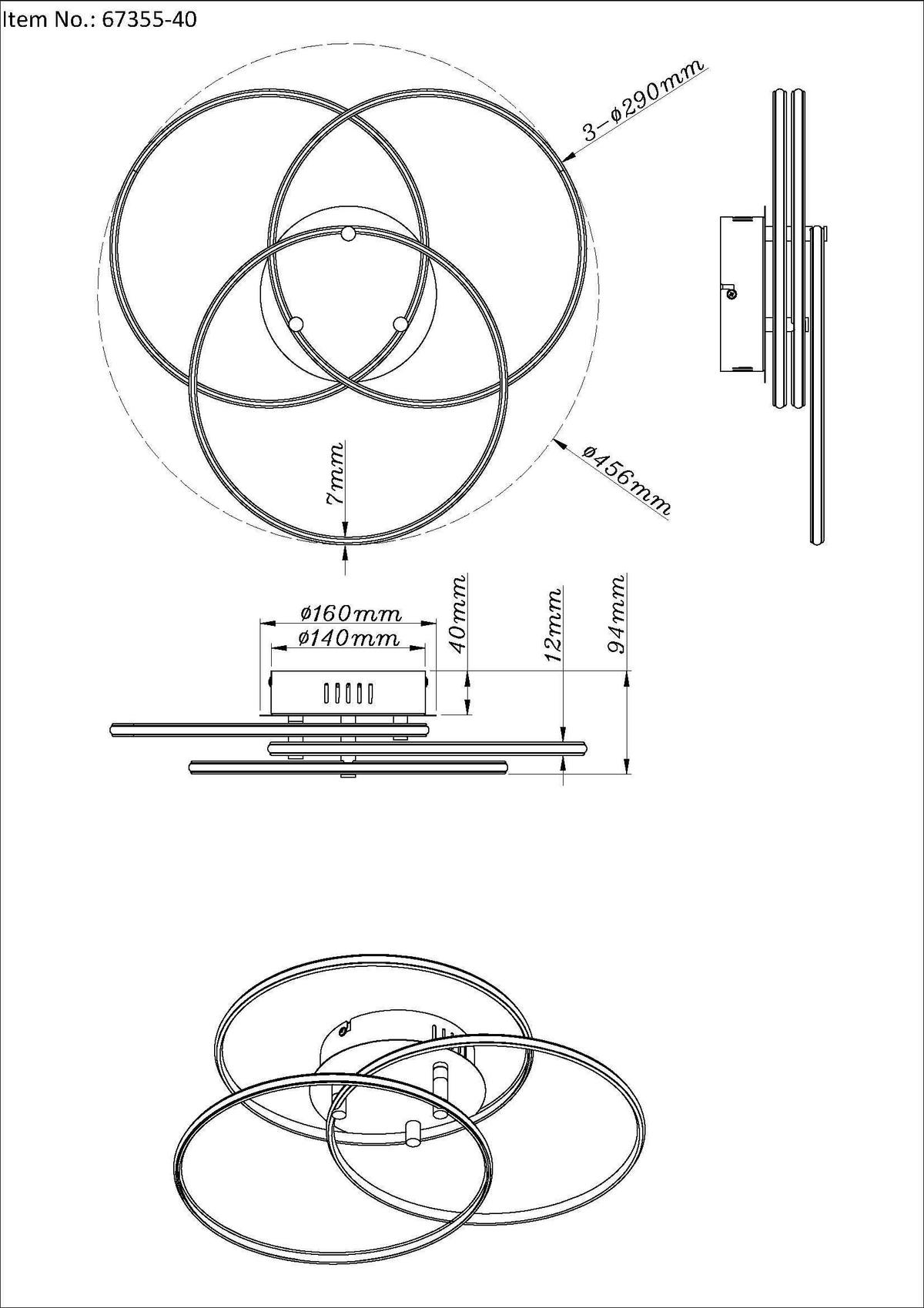 LED-DECKENLEUCHTE 45,6/9,4 cm   - Schwarz/Weiß, Design, Kunststoff/Metall (45,6/9,4cm) - Globo