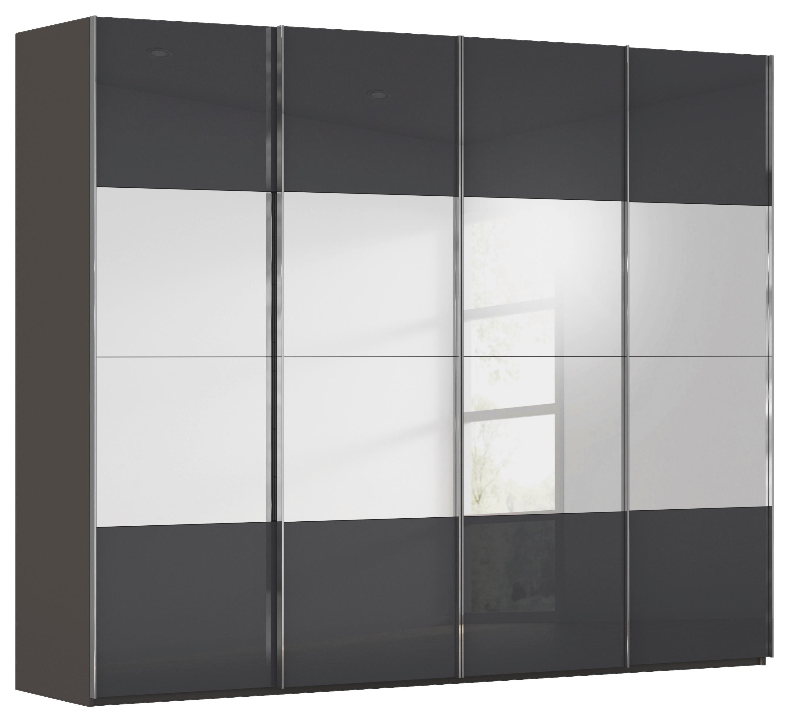 SCHWEBETÜRENSCHRANK 271/235/68 cm,  in Graphitfarben, Schwarz, 4 Tür(en)  - Chromfarben/Graphitfarben, Design, Glas/Holzwerkstoff (271/235/68cm) - Novel
