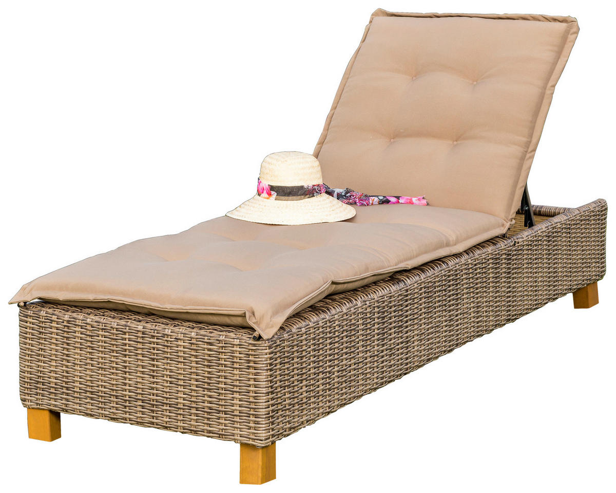 GARTENLIEGE 80/34/86/200 cm  - Akaziefarben/Cappuccino, KONVENTIONELL, Holz/Kunststoff (80/34/86/200cm) - Gardenson