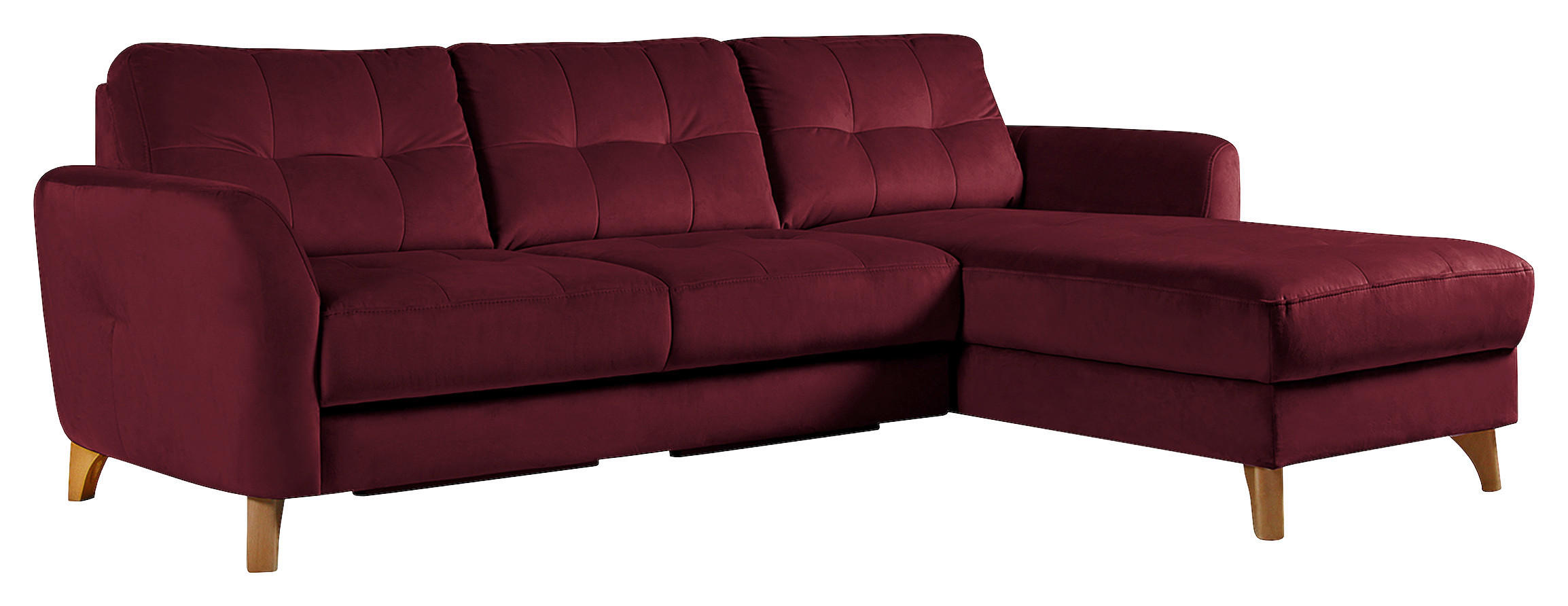 ECKSOFA Rot Samt  - Buchefarben/Rot, Design, Holz/Textil (238/168cm) - Livetastic