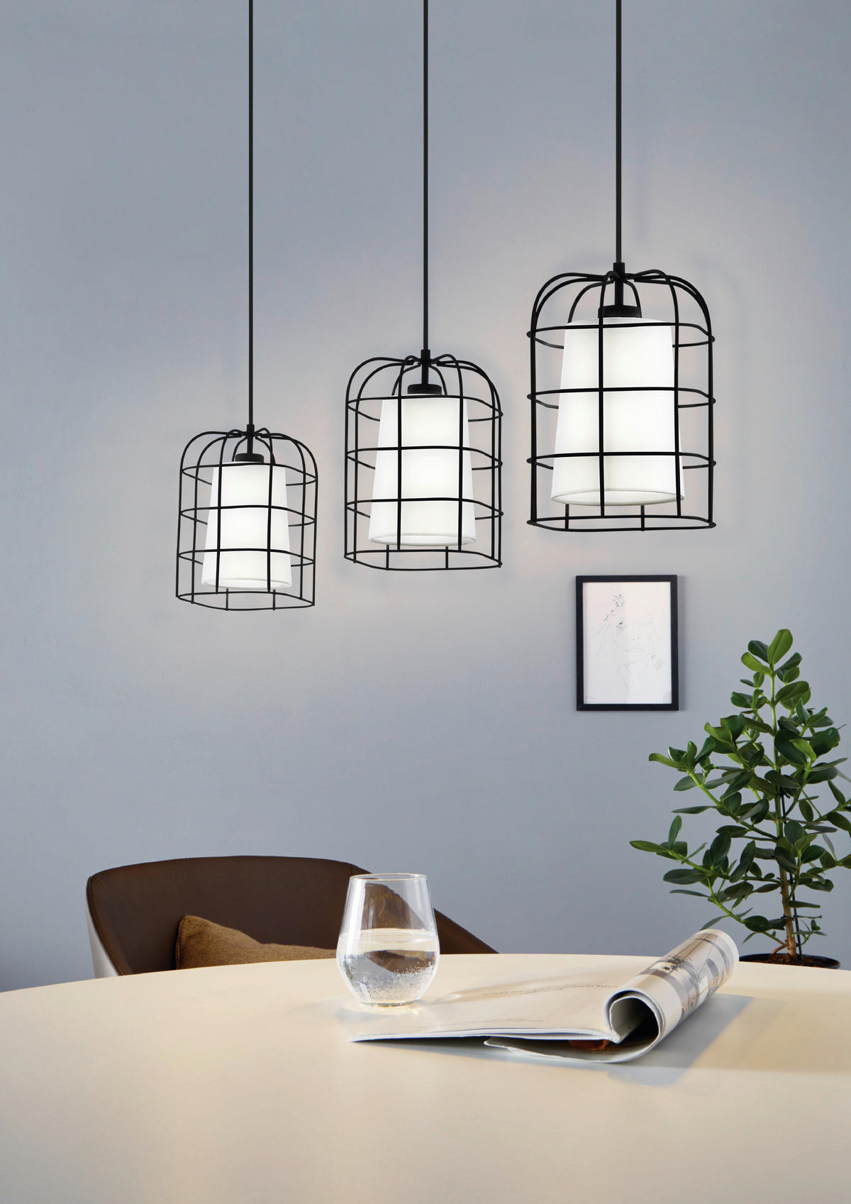 HÄNGLAMPA Bittams 89/19/110 cm  - vit/svart, Basics, metall/textil (89/19/110cm) - Eglo