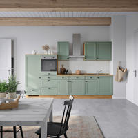 KÜCHENBLOCK Cascada 330 cm  in Grün, Eichefarben  - Eichefarben/Schwarz, MODERN, Holzwerkstoff/Metall (330cm) - Nobilia