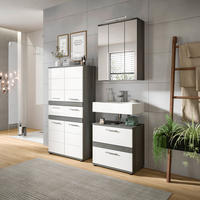 BADEZIMMER 4-teilig  in 145 cm  - Weiß Hochglanz/Silberfarben, Trend, Glas/Holzwerkstoff (145cm) - MID.YOU