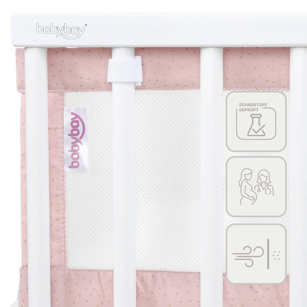 NESTCHEN babybay Nestchen 3D Mesh  - Hellrosa, Basics, Naturmaterialien (149/24/2cm) - Tobi