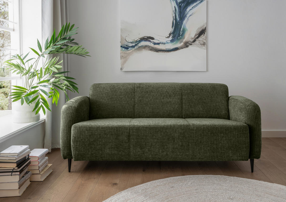 3-SITZER-SOFA in Mikrofaser Olivgrün  - Schwarz/Olivgrün, Modern, Textil/Metall (180/76/90cm) - Livetastic