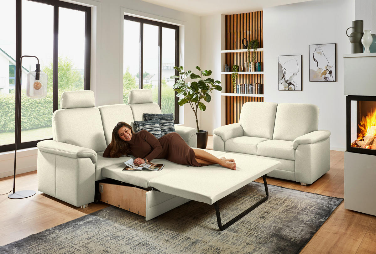3-SITZER-SOFA Chenille Beige  - Beige/Alufarben, Konventionell, Textil/Metall (208/96/89cm) - Beldomo Comfort