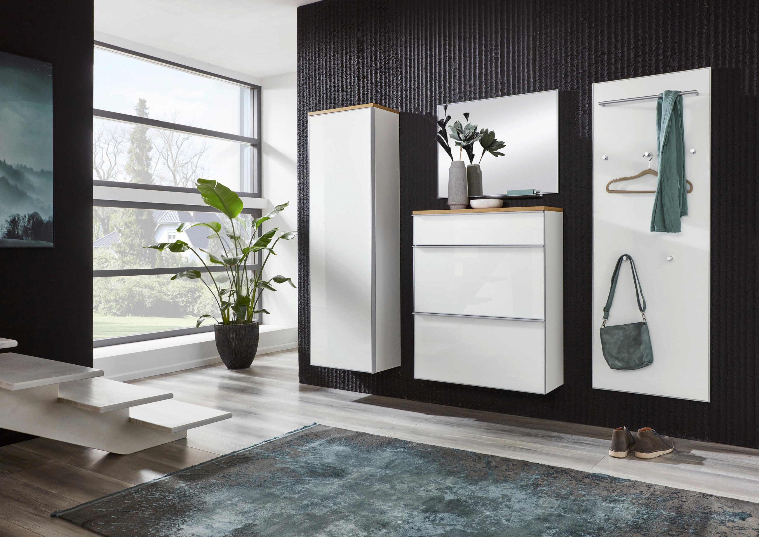 GARDEROBE 5-teilig  in 240/195/31 cm  - Weiß, Design, Glas/Holz (240/195/31cm)