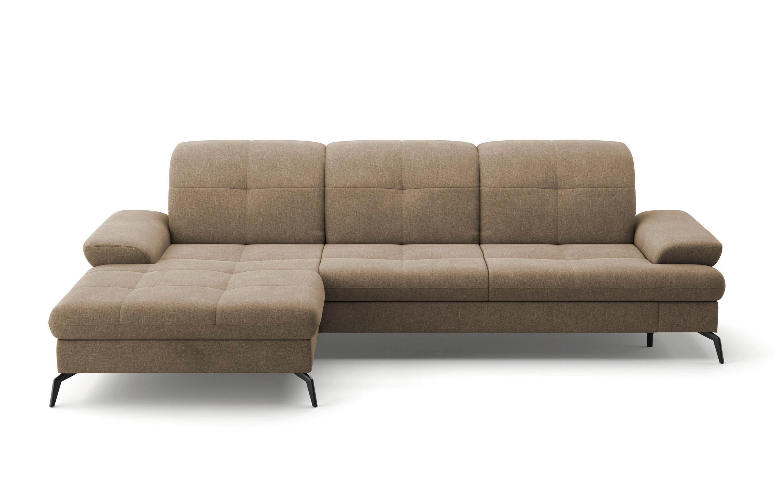 ECKSOFA in Flachgewebe Hellbraun - Hellbraun/Schwarz, Konventionell, Textil/Metall (185/279cm) - Sit & More