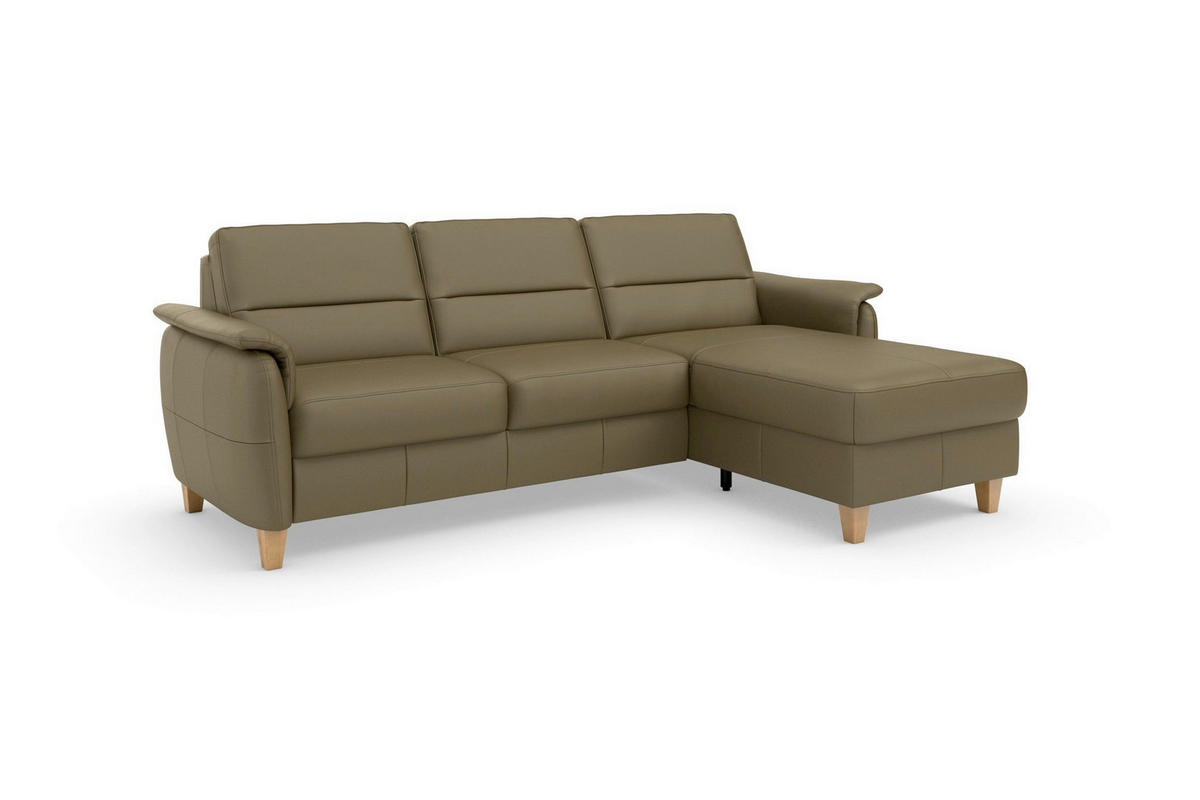 ECKSOFA PALMERA E in Echtleder Olivgrün  244/163 cm  - Eichefarben/Olivgrün, Basics, Leder/Holz (244/163cm) - Sit & More