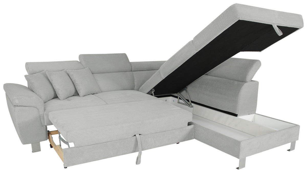 ECKSOFA in Cord Grau  - Silberfarben/Grau, Design, Textil/Metall (257/226cm) - Xora