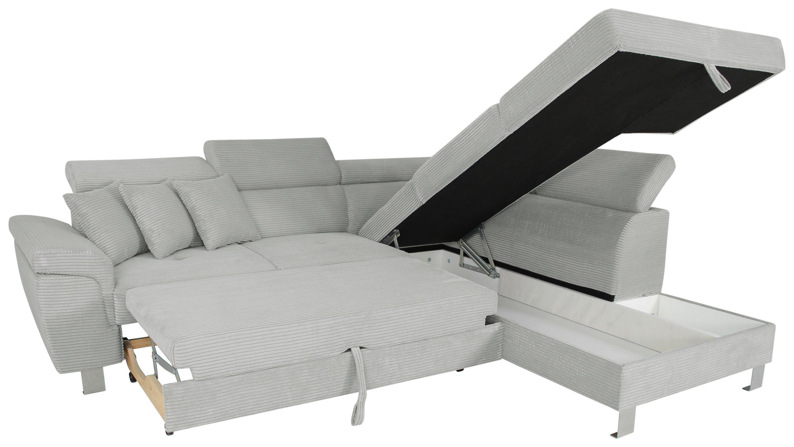 Thumbnail - Xora Ecksofa, Grau, Textil, 4-Sitzer, Füllung: Schaumstoff, Ottomane rechts, L-Form, 257x226 cm, Stoffauswahl, seitenver...