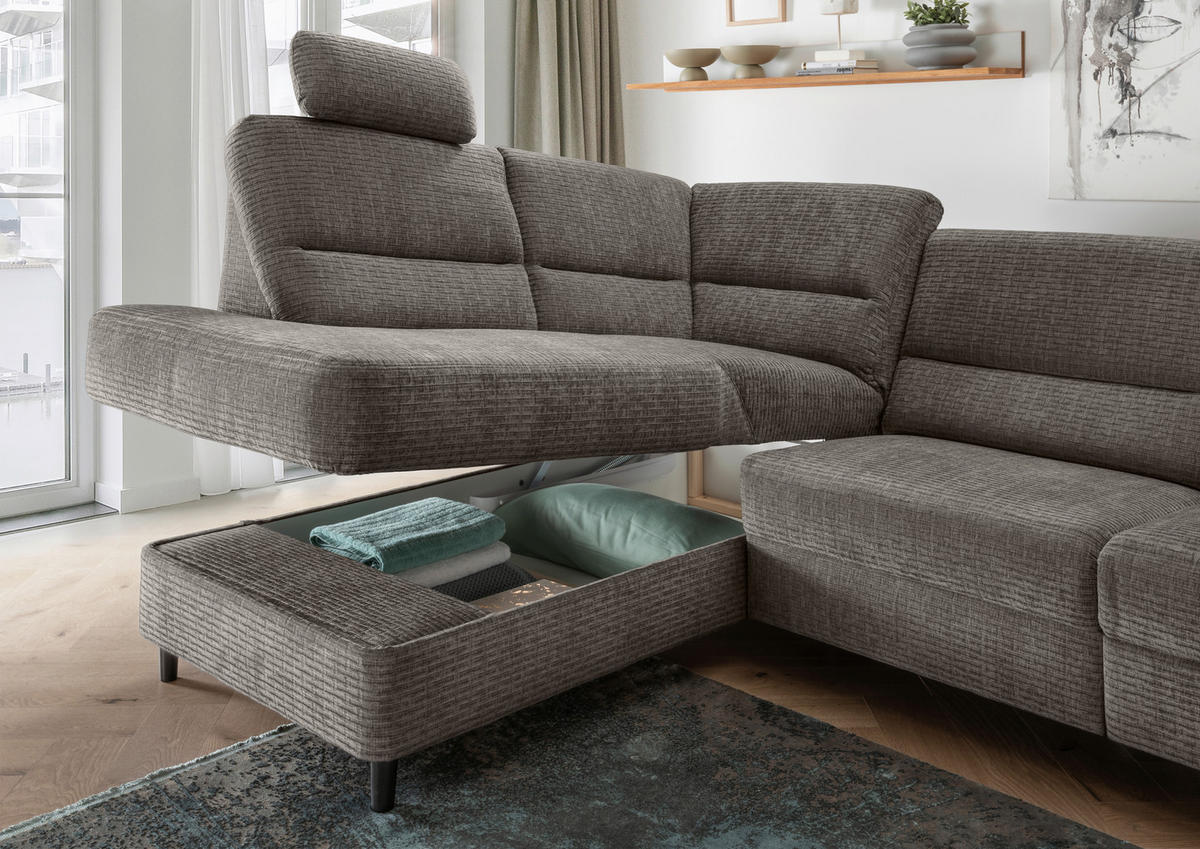 ECKSOFA Graubraun Mikrofaser  - Graubraun/Schwarz, MODERN, Holz/Textil (190/266cm) - Livetastic
