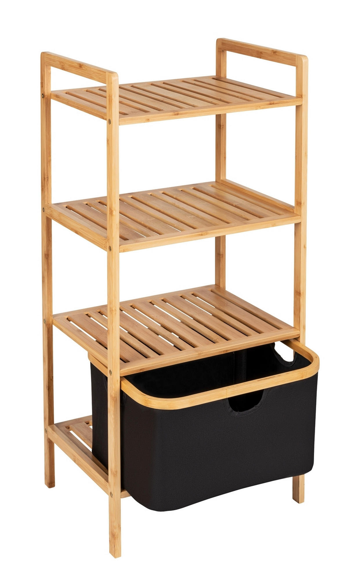 BADEZIMMERREGAL 44/93,5/33 cm  - Schwarz/Naturfarben, KONVENTIONELL, Holz/Textil (44/93,5/33cm) - Wenko