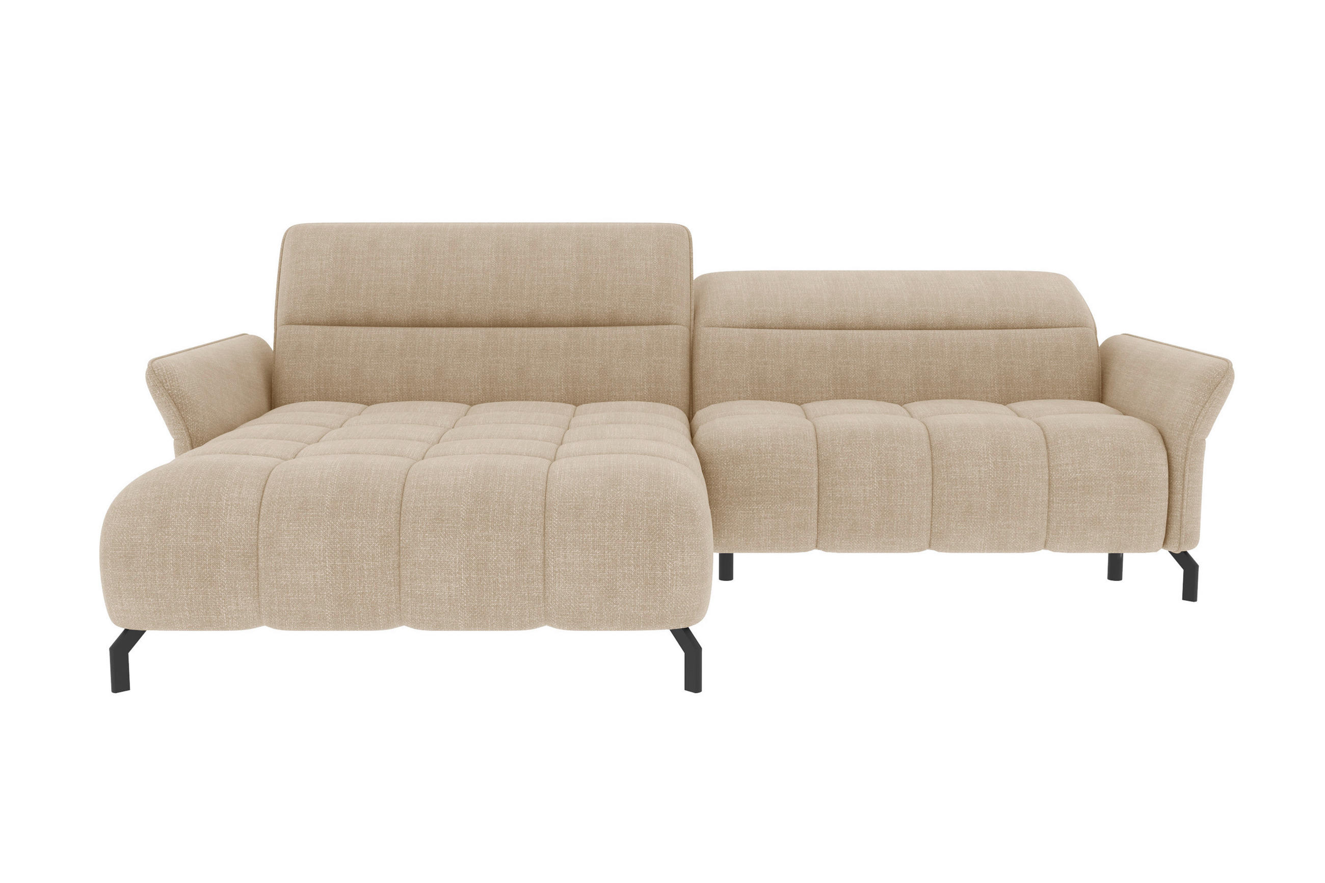 ECKSOFA Beige Flachgewebe Rücken echt, Kopfteilverstellung, Sitztiefenverstellung  - Beige/Schwarz, KONVENTIONELL, Textil/Metall (175/272cm) - Carryhome