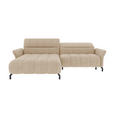 ECKSOFA Beige Flachgewebe Rücken echt, Kopfteilverstellung, Sitztiefenverstellung  - Beige/Schwarz, KONVENTIONELL, Textil/Metall (175/272cm) - Carryhome