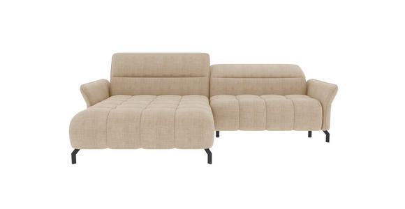 ECKSOFA Beige Flachgewebe Rücken echt, Kopfteilverstellung, Sitztiefenverstellung  - Beige/Schwarz, KONVENTIONELL, Textil/Metall (175/272cm) - Carryhome