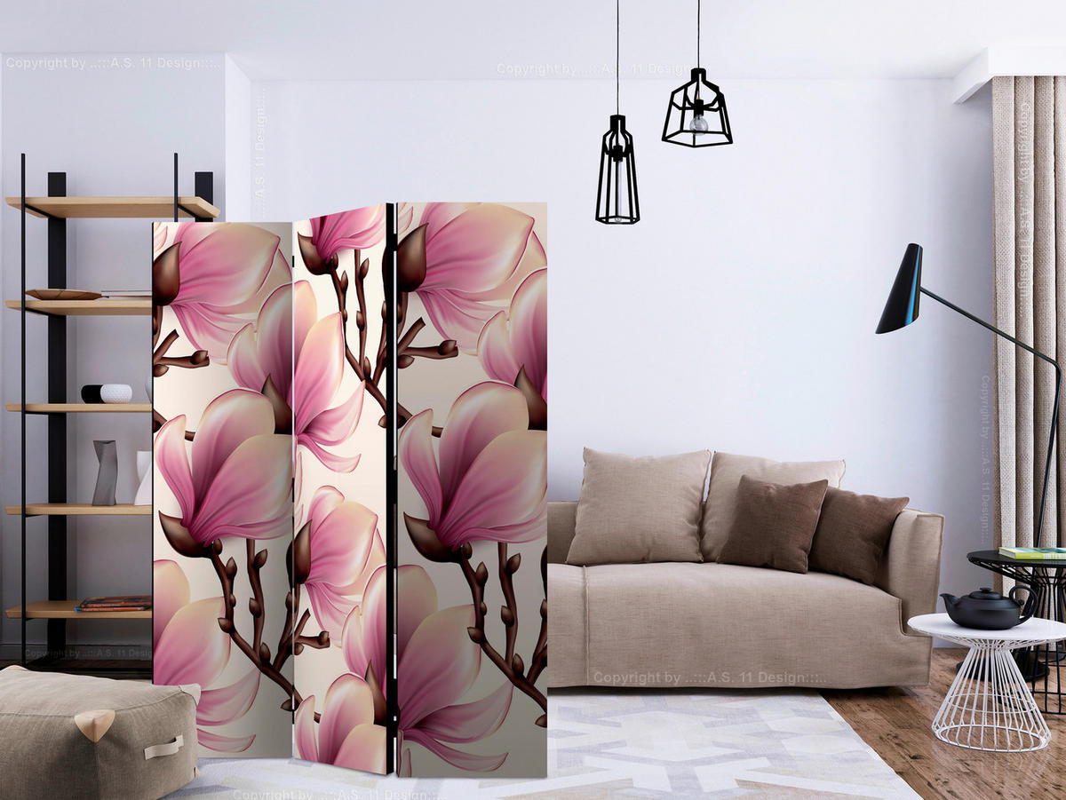 PARAVENT mit 3  Flügel - Pink/Braun, Basics, Holz/Textil (135/172/3cm) - artgeist