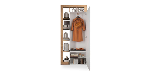 GARDEROBENSCHRANK 91/209/30 cm  - Eichefarben/Weiß Hochglanz, Design, Glas/Holzwerkstoff (91/209/30cm) - Carryhome