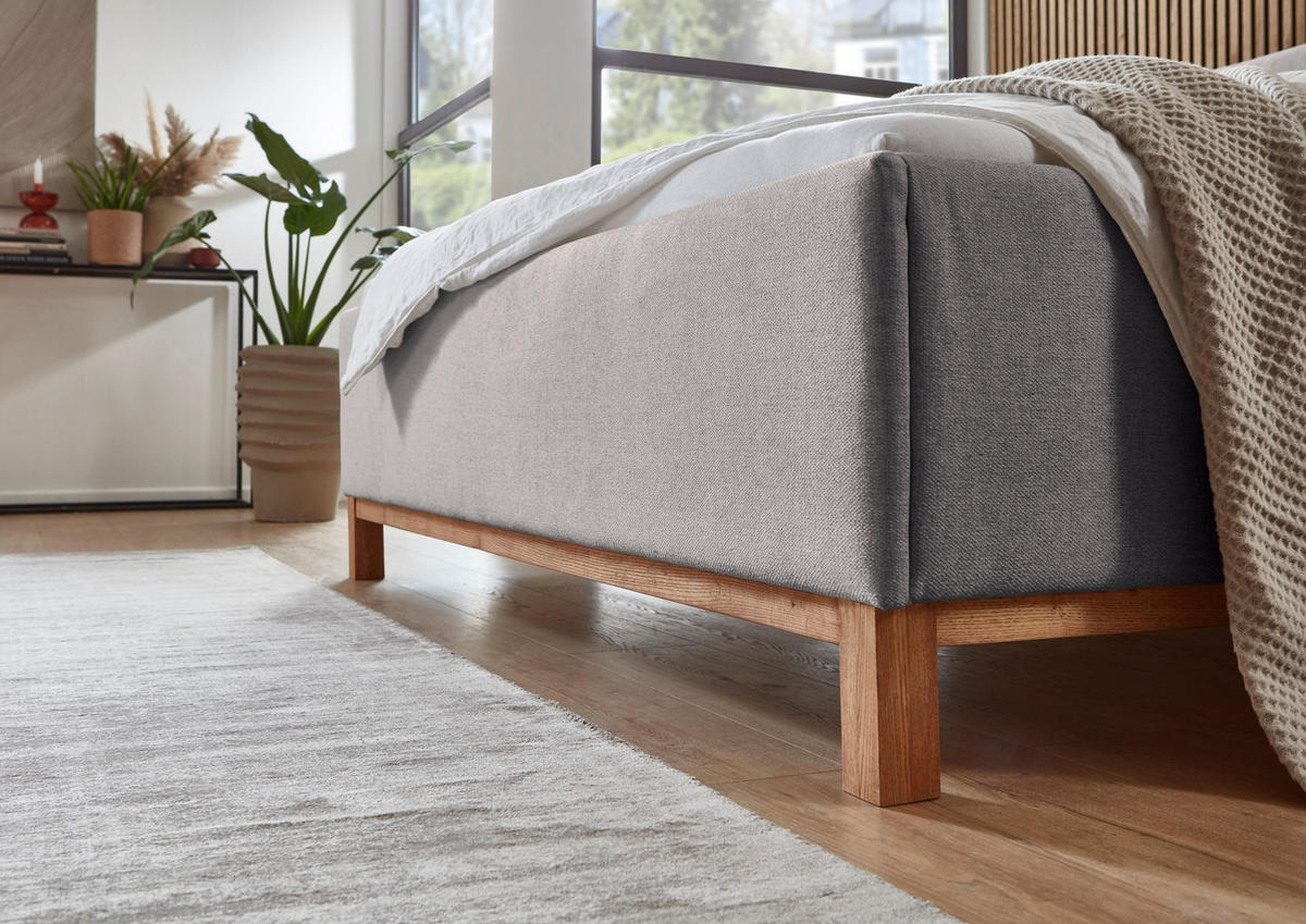 POLSTERBETT 180/200 cm  in Hellgrau  - Eichefarben/Hellgrau, MODERN, Holz/Textil (180/200cm) - Livetastic