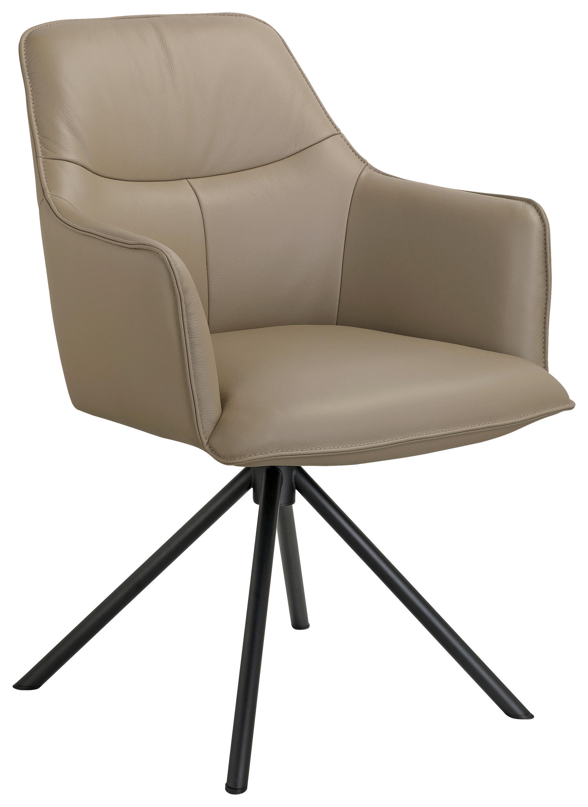 ARMLEHNSTUHL  Sitzfläche 360° drehbar, automatische Rückholfunktion  Echtleder  Schwarz, Taupe  - Taupe/Schwarz, Design, Leder/Metall (60/84/64cm) - Novel