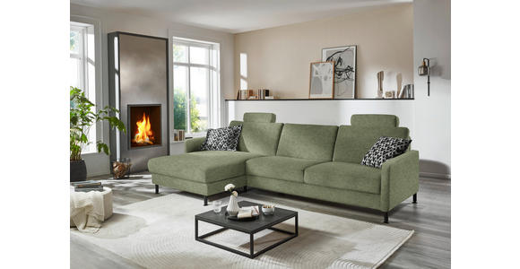 ECKSOFA  in Chenille, Flachgewebe Olivgrün  175/316 cm  - Schwarz/Olivgrün, Design, Textil/Metall (175/316cm) - Dieter Knoll