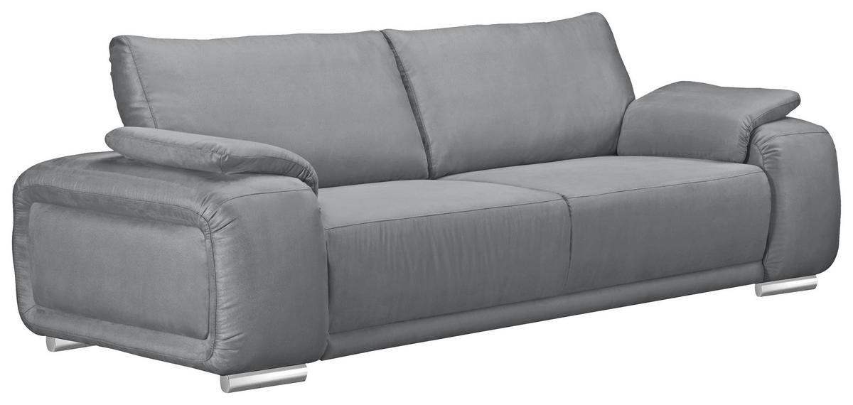 3-SITZER-SOFA Lederlook Grau  - Chromfarben/Grau, KONVENTIONELL, Textil/Metall (241/85/95cm) - Carryhome